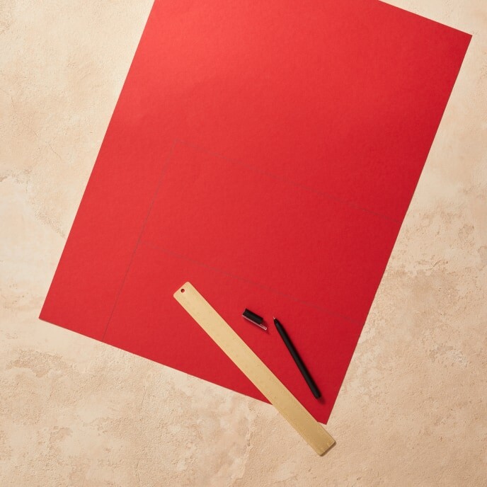 Step 1: An image showing red and pink photo cardboard with two large rectangles drawn.